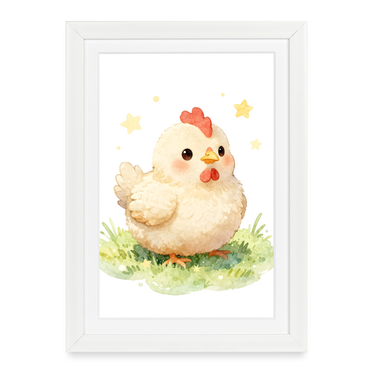 Niedliches Huhn Poster fürs Kinderzimmer – Sanftes Bauernhof Tier Wandbild im Aquarellstil - white