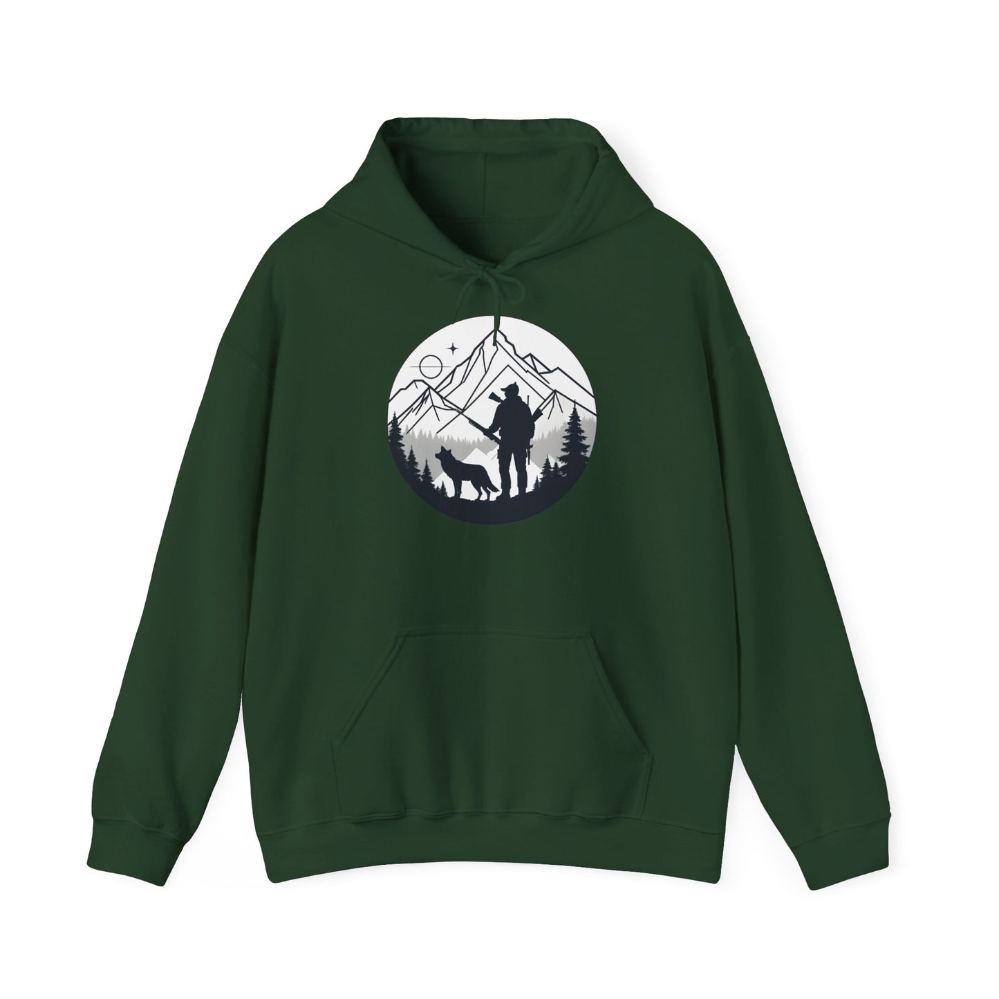 „Mountain Hunter Silhouette" – Minimalistisches Hoodie Design für echte Outdoor-Fans