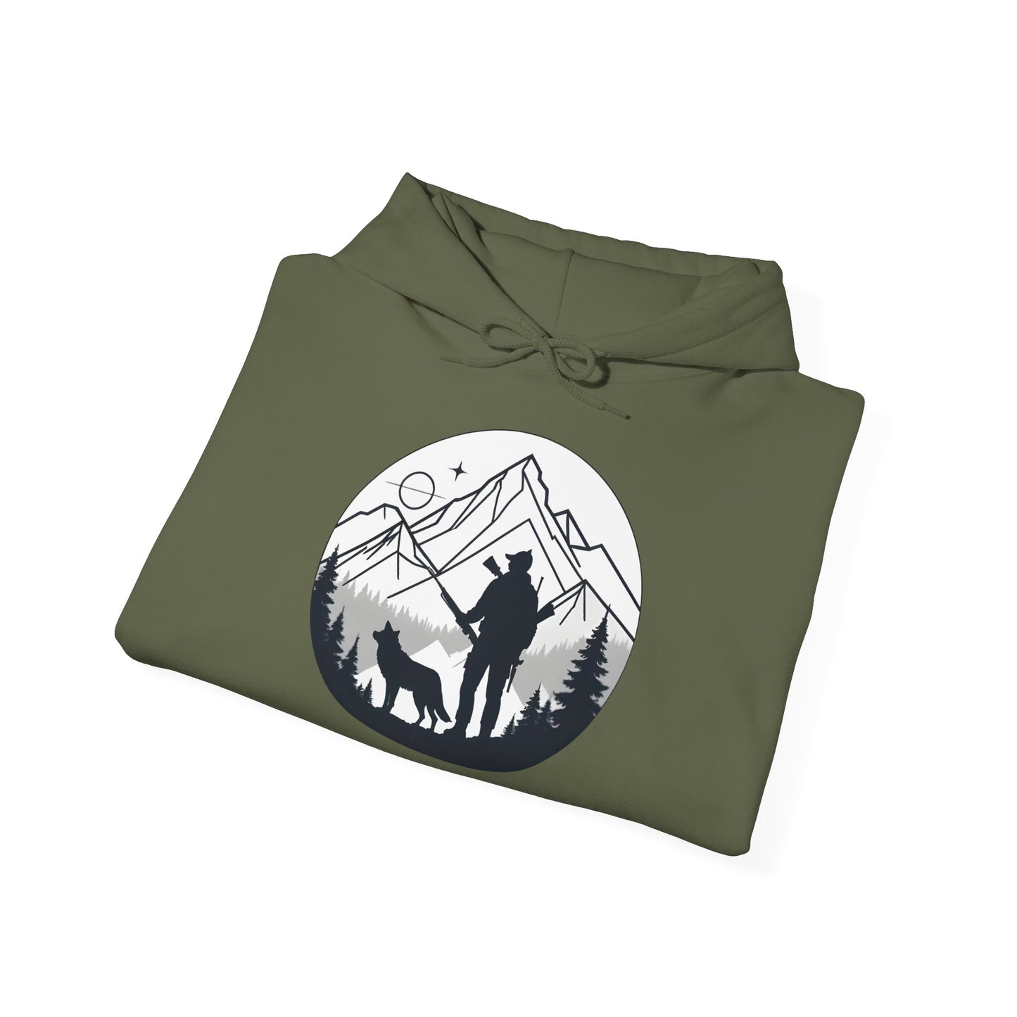 „Mountain Hunter Silhouette" – Minimalistisches Hoodie Design für echte Outdoor-Fans