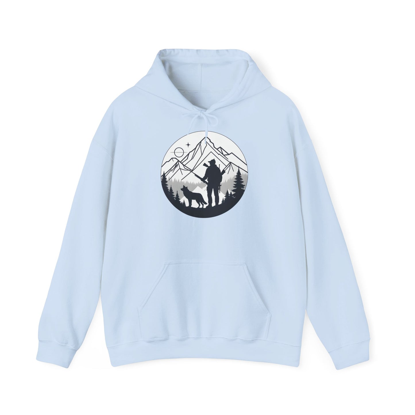 „Mountain Hunter Silhouette" – Minimalistisches Hoodie Design für echte Outdoor-Fans