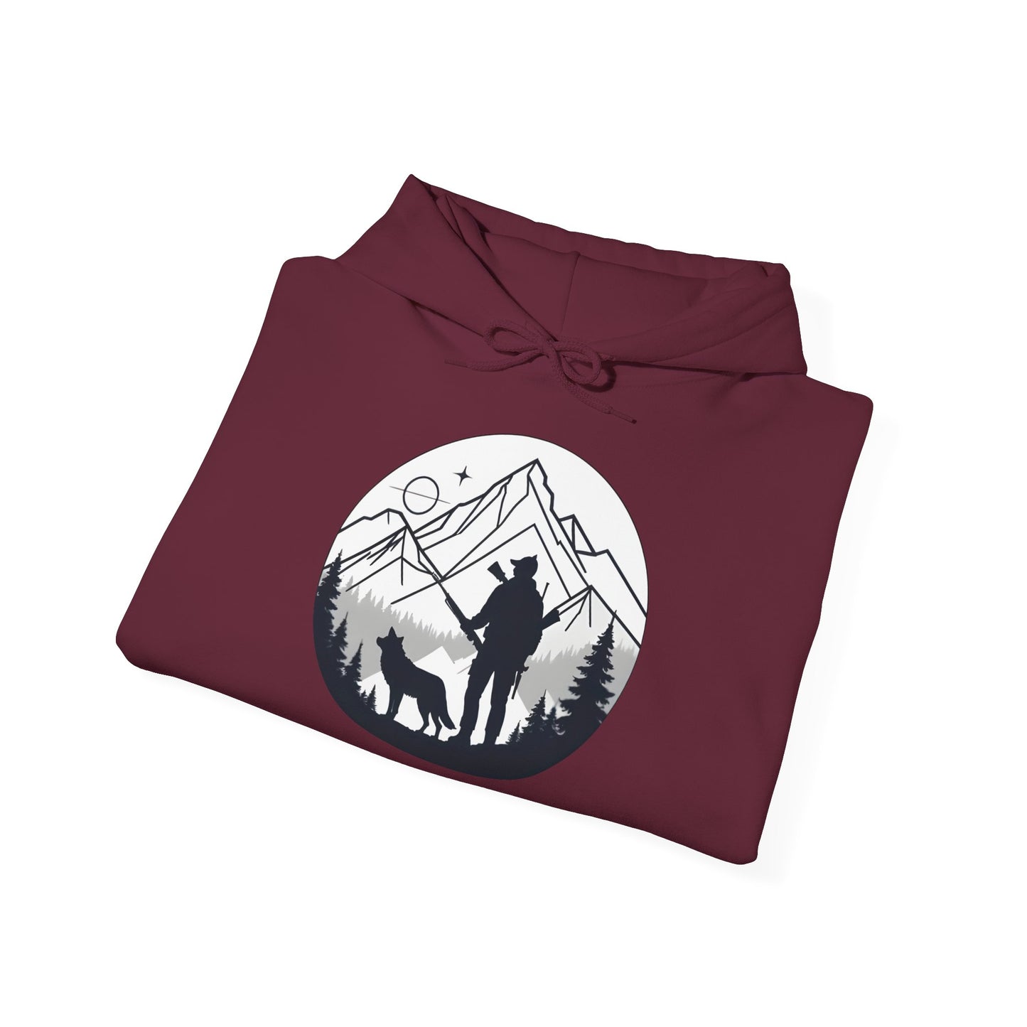 „Mountain Hunter Silhouette" – Minimalistisches Hoodie Design für echte Outdoor-Fans