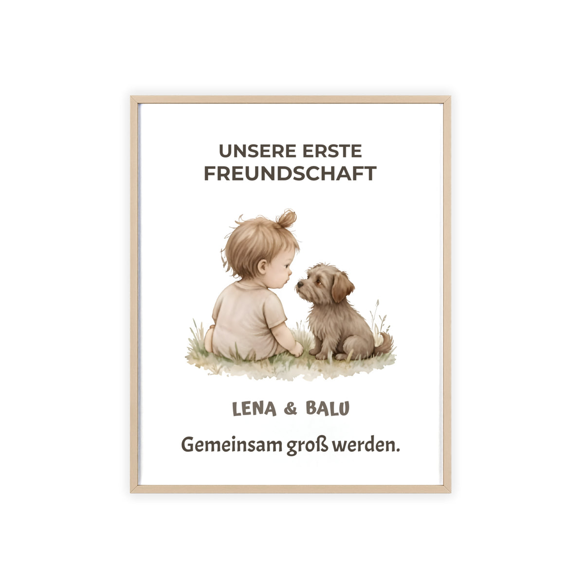 Personalisierter Kinderzimmer Poster – Unsere erste Freundschaft | Baby & Hund
