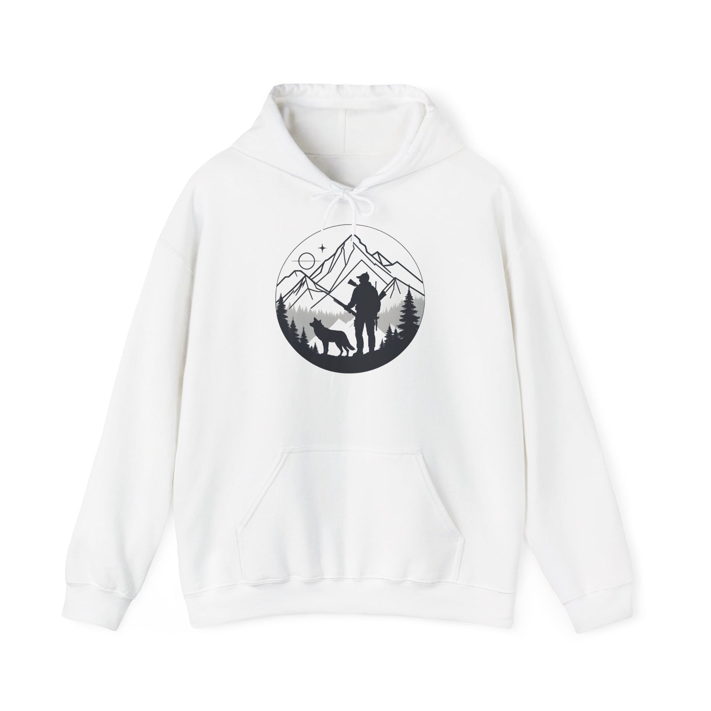 „Mountain Hunter Silhouette" – Minimalistisches Hoodie Design für echte Outdoor-Fans