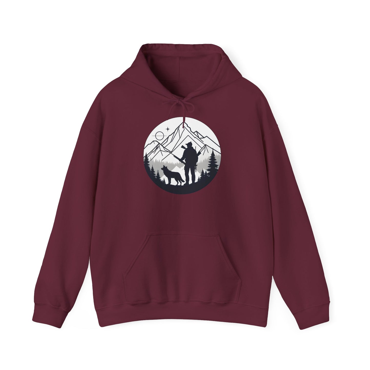 „Mountain Hunter Silhouette" – Minimalistisches Hoodie Design für echte Outdoor-Fans
