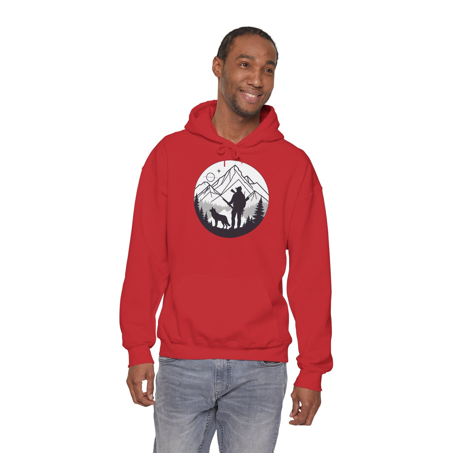 „Mountain Hunter Silhouette" – Minimalistisches Hoodie Design für echte Outdoor-Fans