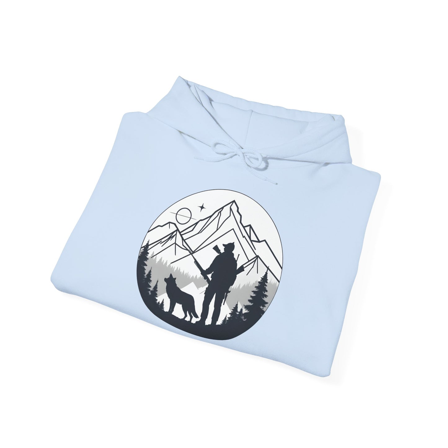 „Mountain Hunter Silhouette" – Minimalistisches Hoodie Design für echte Outdoor-Fans