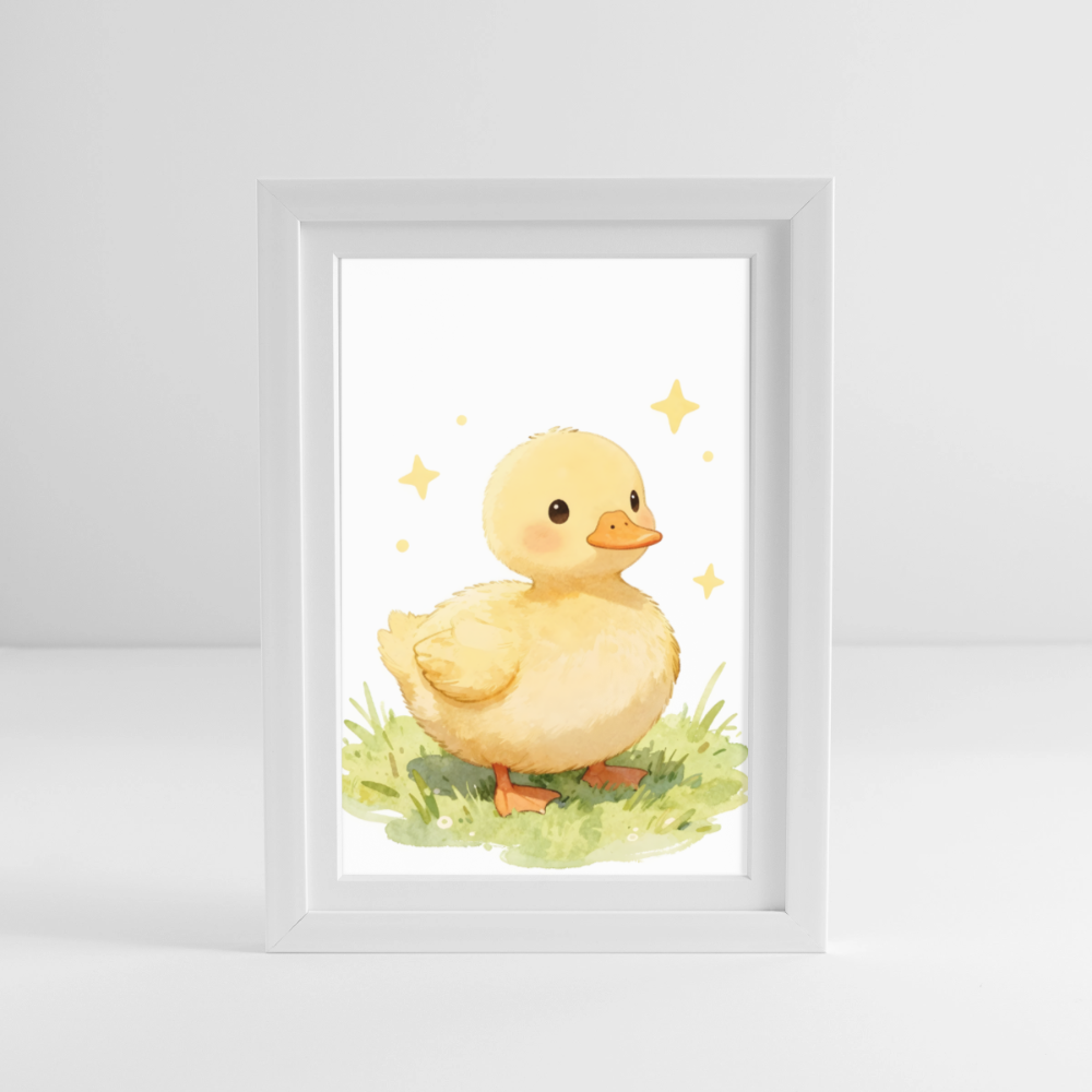 Niedliche Ente Poster fürs Kinderzimmer – Sanftes Bauernhof Tier Wandbild im Aquarellstil - white