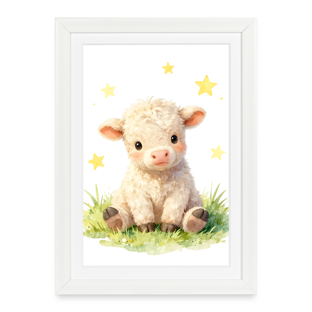 Niedliches Kälbchen Poster – Sanftes Bauernhof Tiermotiv fürs Kinderzimmer - white