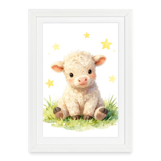 Niedliches Kälbchen Poster – Sanftes Bauernhof Tiermotiv fürs Kinderzimmer - white