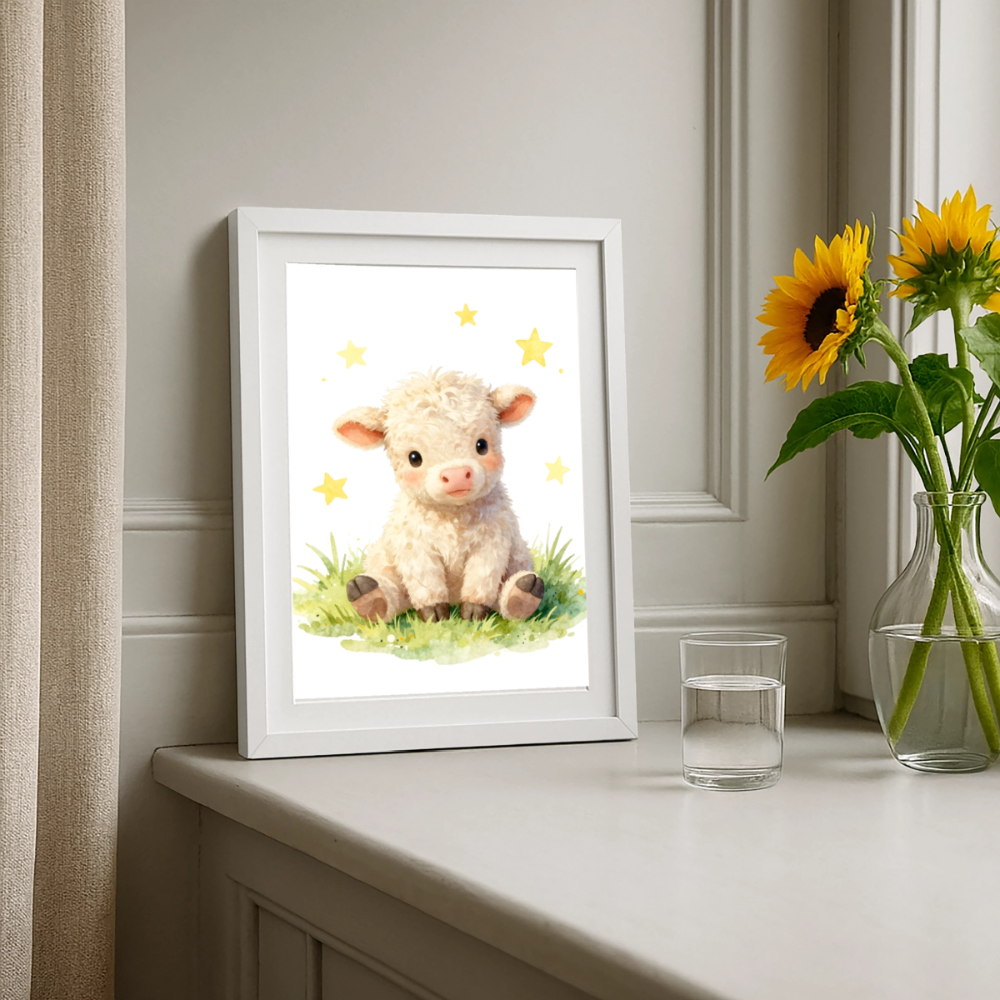 Niedliches Kälbchen Poster – Sanftes Bauernhof Tiermotiv fürs Kinderzimmer - white