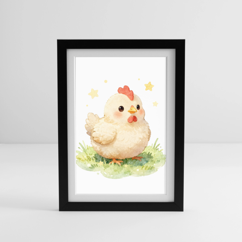 Niedliches Huhn Poster fürs Kinderzimmer – Sanftes Bauernhof Tier Wandbild im Aquarellstil - black