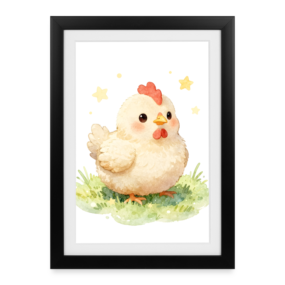 Niedliches Huhn Poster fürs Kinderzimmer – Sanftes Bauernhof Tier Wandbild im Aquarellstil - black