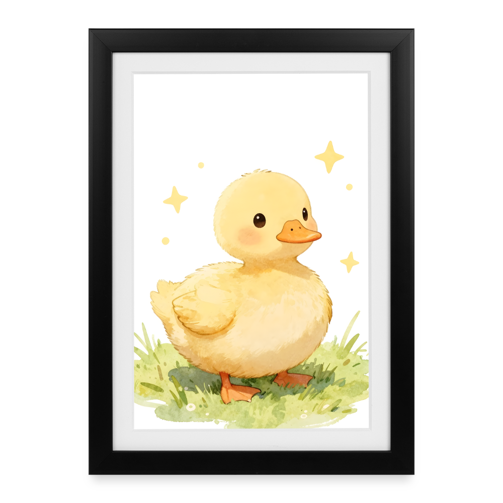 Niedliche Ente Poster fürs Kinderzimmer – Sanftes Bauernhof Tier Wandbild im Aquarellstil - black