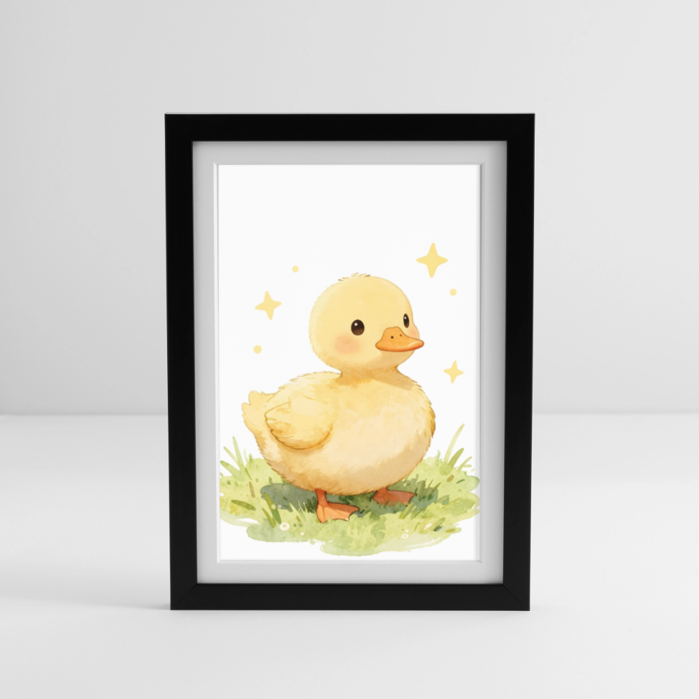 Niedliche Ente Poster fürs Kinderzimmer – Sanftes Bauernhof Tier Wandbild im Aquarellstil - black