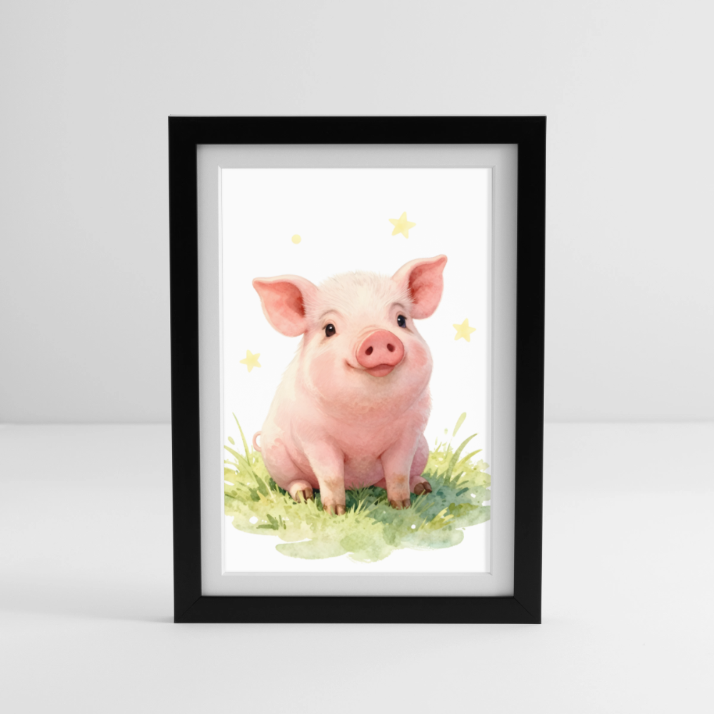 Niedliches Ferkel Poster – Sanftes Bauernhof Tiermotiv fürs Kinderzimmer - black