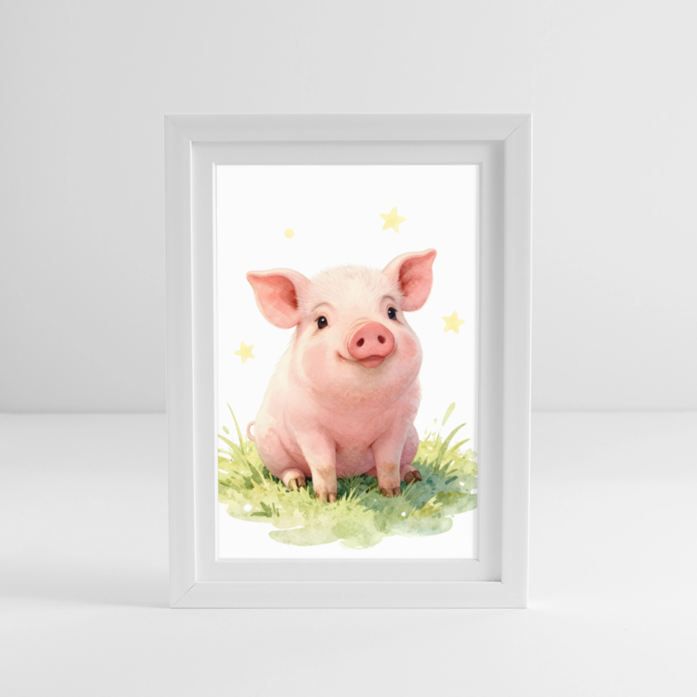 Niedliches Ferkel Poster – Sanftes Bauernhof Tiermotiv fürs Kinderzimmer - white