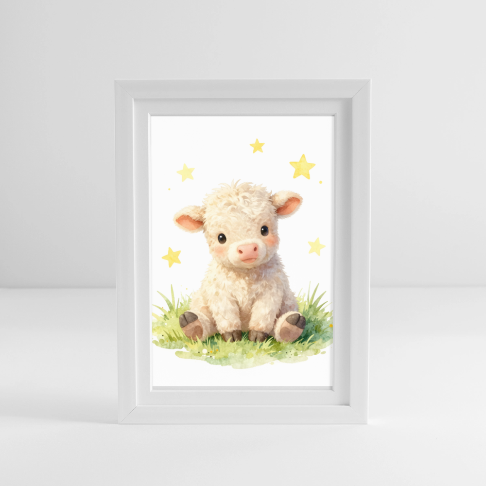 Niedliches Kälbchen Poster – Sanftes Bauernhof Tiermotiv fürs Kinderzimmer - white