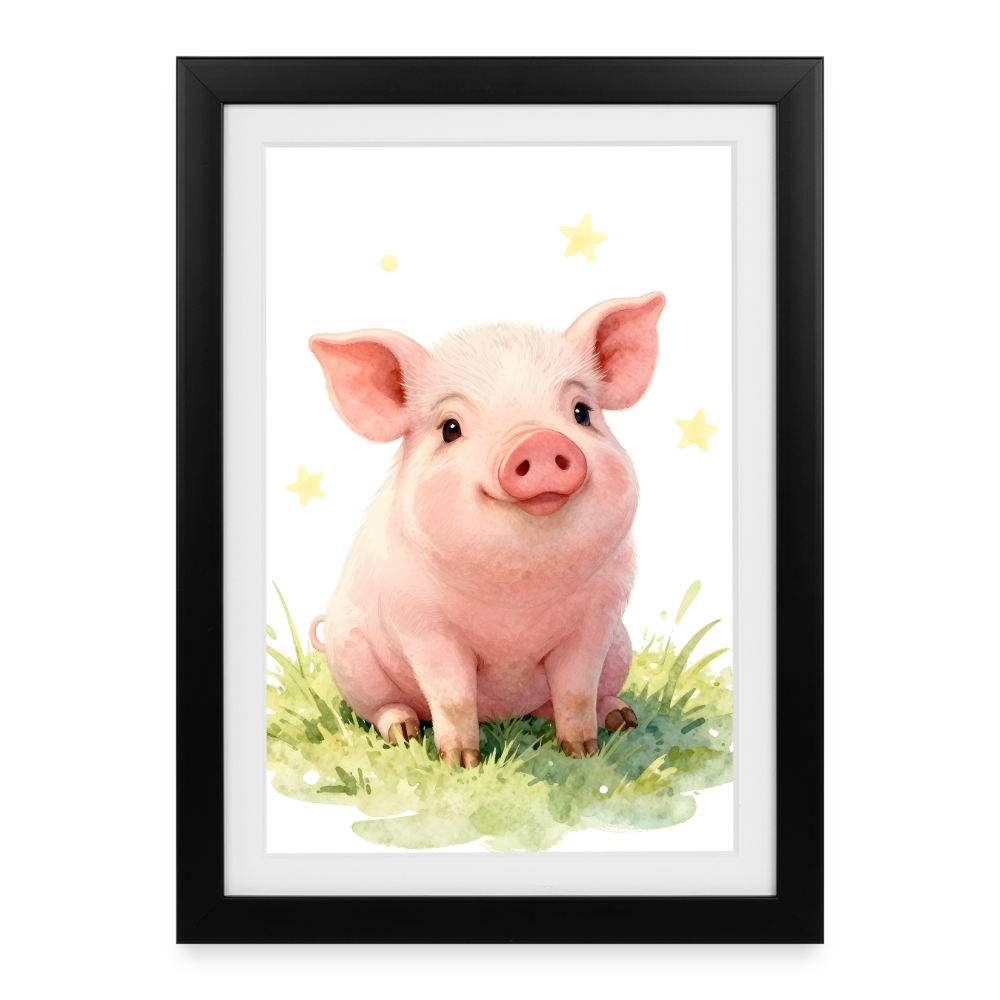 Niedliches Ferkel Poster – Sanftes Bauernhof Tiermotiv fürs Kinderzimmer - black