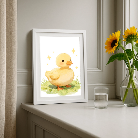 Niedliche Ente Poster fürs Kinderzimmer – Sanftes Bauernhof Tier Wandbild im Aquarellstil - white