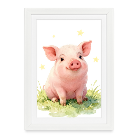 Niedliches Ferkel Poster – Sanftes Bauernhof Tiermotiv fürs Kinderzimmer - white