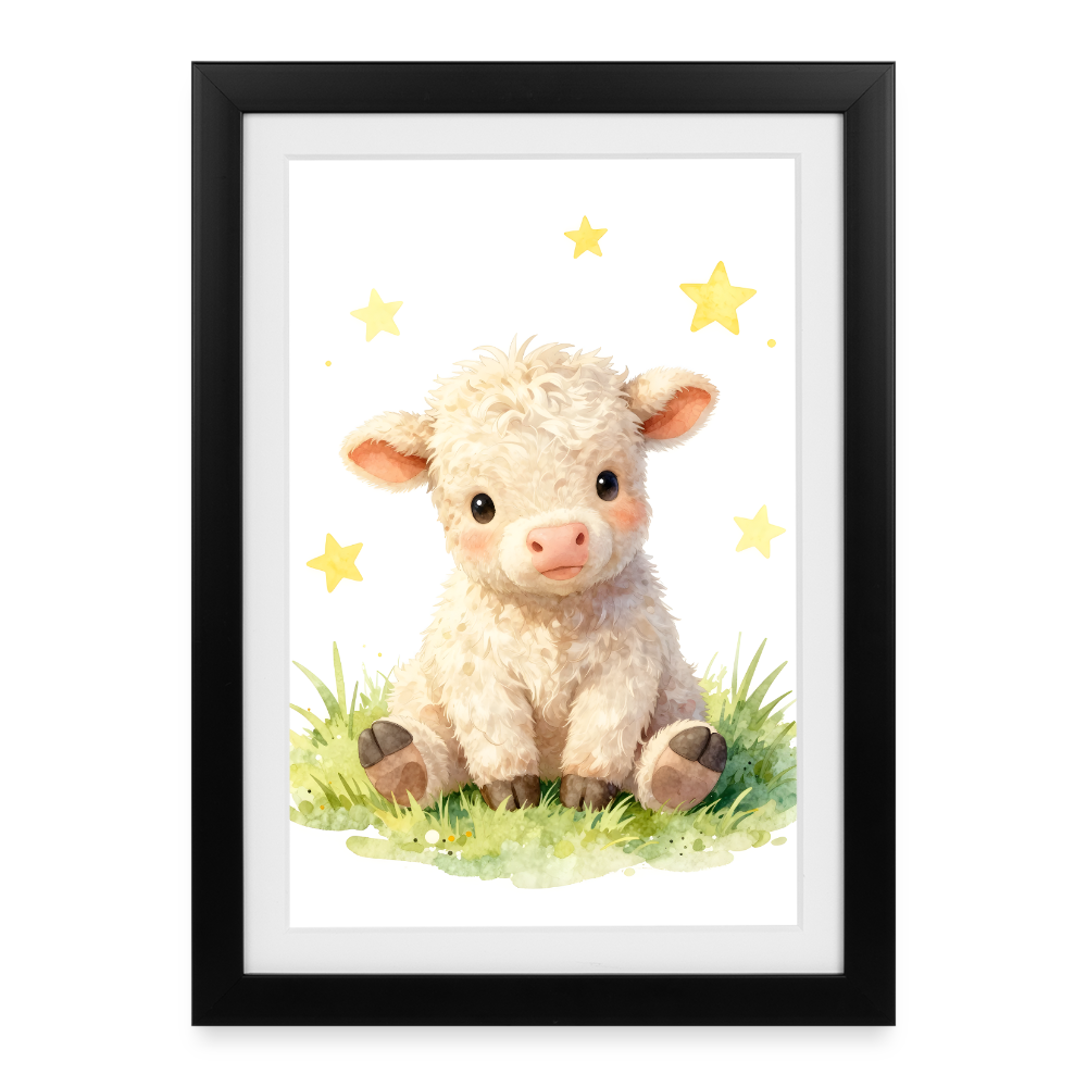 Niedliches Kälbchen Poster – Sanftes Bauernhof Tiermotiv fürs Kinderzimmer - black