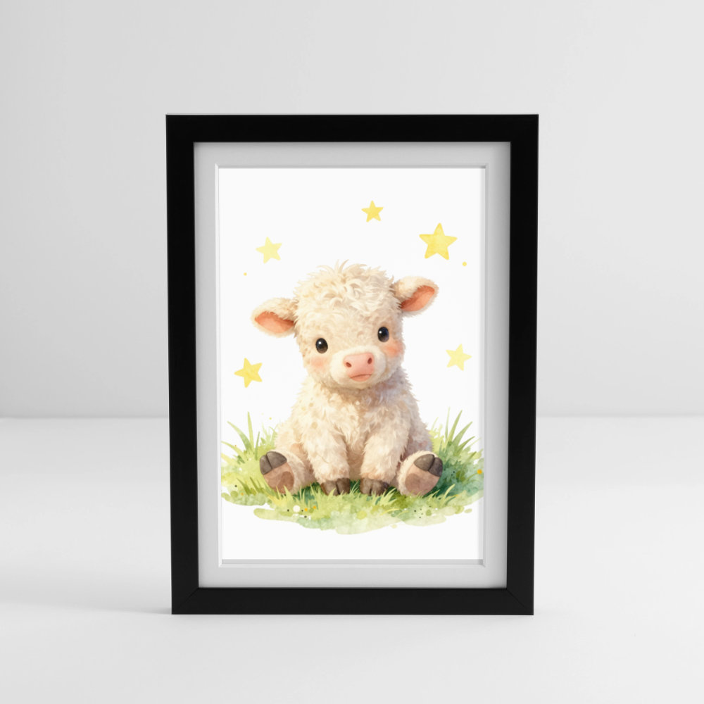 Niedliches Kälbchen Poster – Sanftes Bauernhof Tiermotiv fürs Kinderzimmer - black