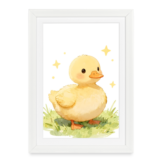 Niedliche Ente Poster fürs Kinderzimmer – Sanftes Bauernhof Tier Wandbild im Aquarellstil - white