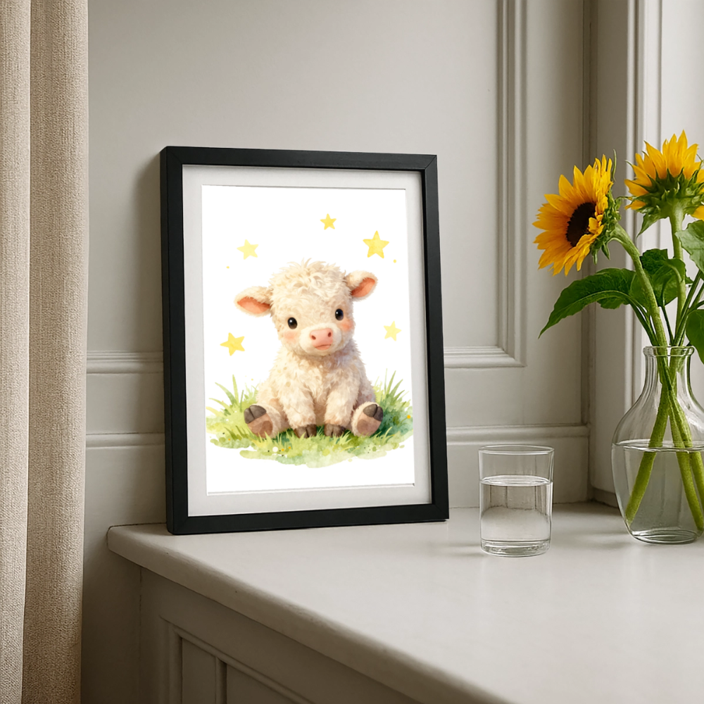 Niedliches Kälbchen Poster – Sanftes Bauernhof Tiermotiv fürs Kinderzimmer - black