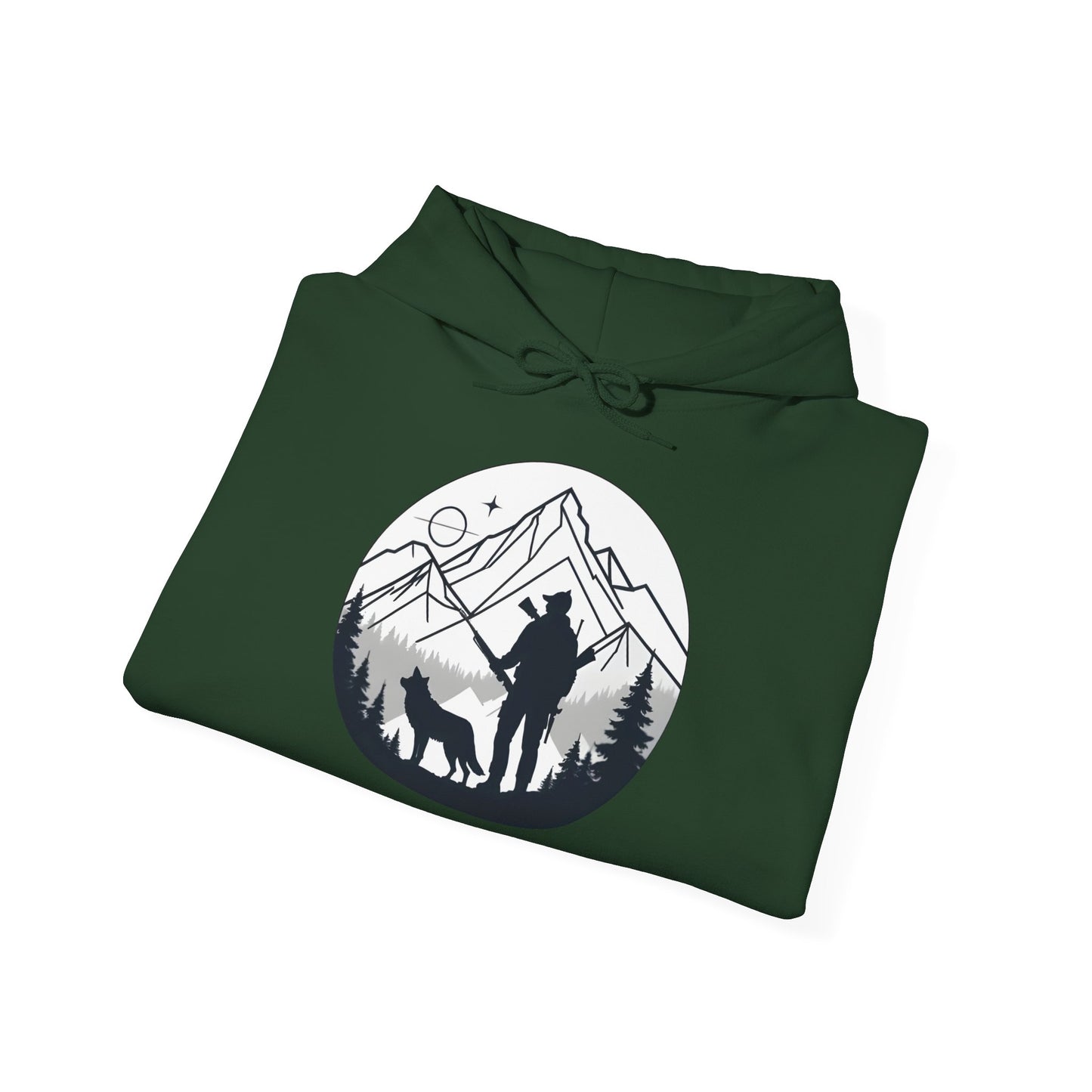 „Mountain Hunter Silhouette" – Minimalistisches Hoodie Design für echte Outdoor-Fans