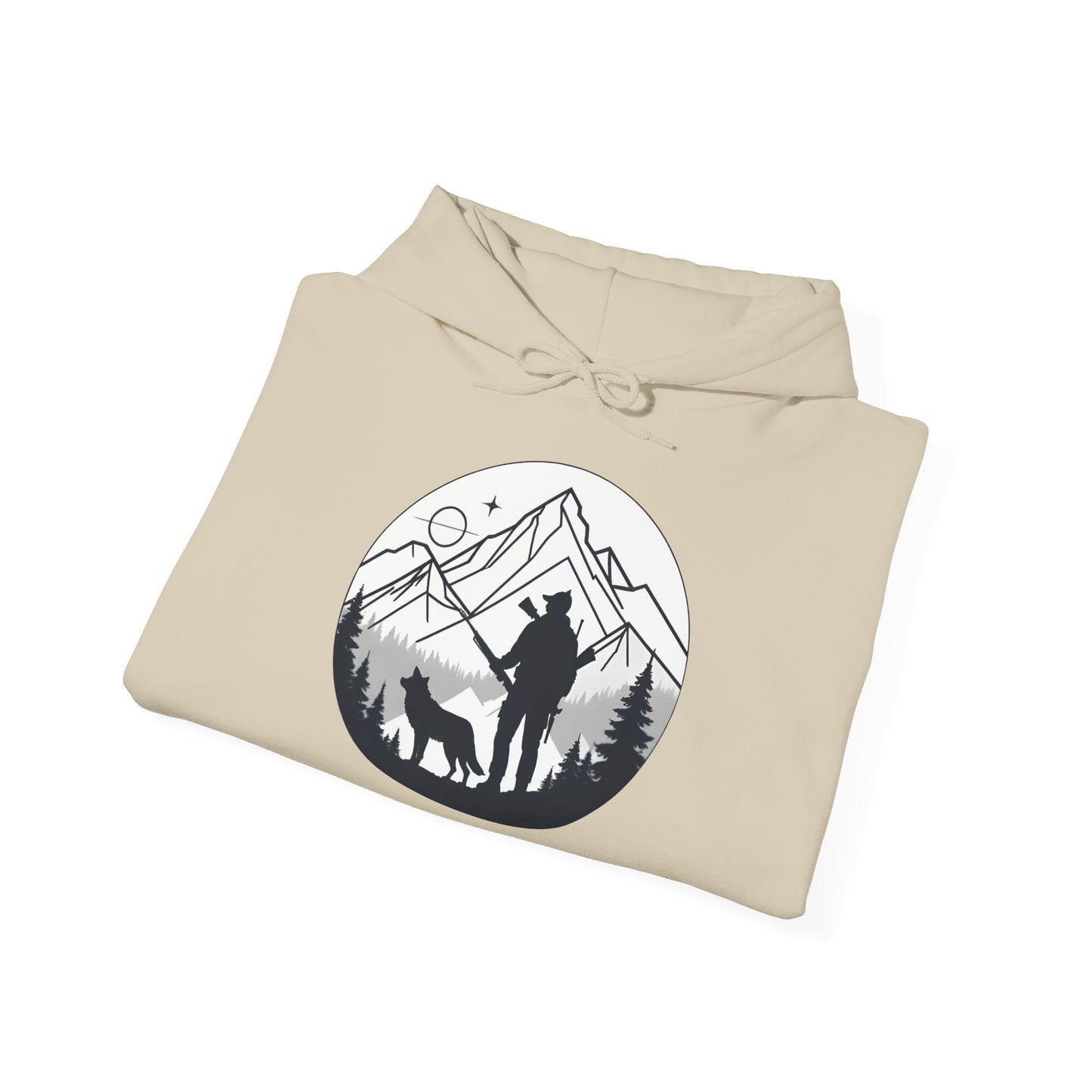 „Mountain Hunter Silhouette" – Minimalistisches Hoodie Design für echte Outdoor-Fans