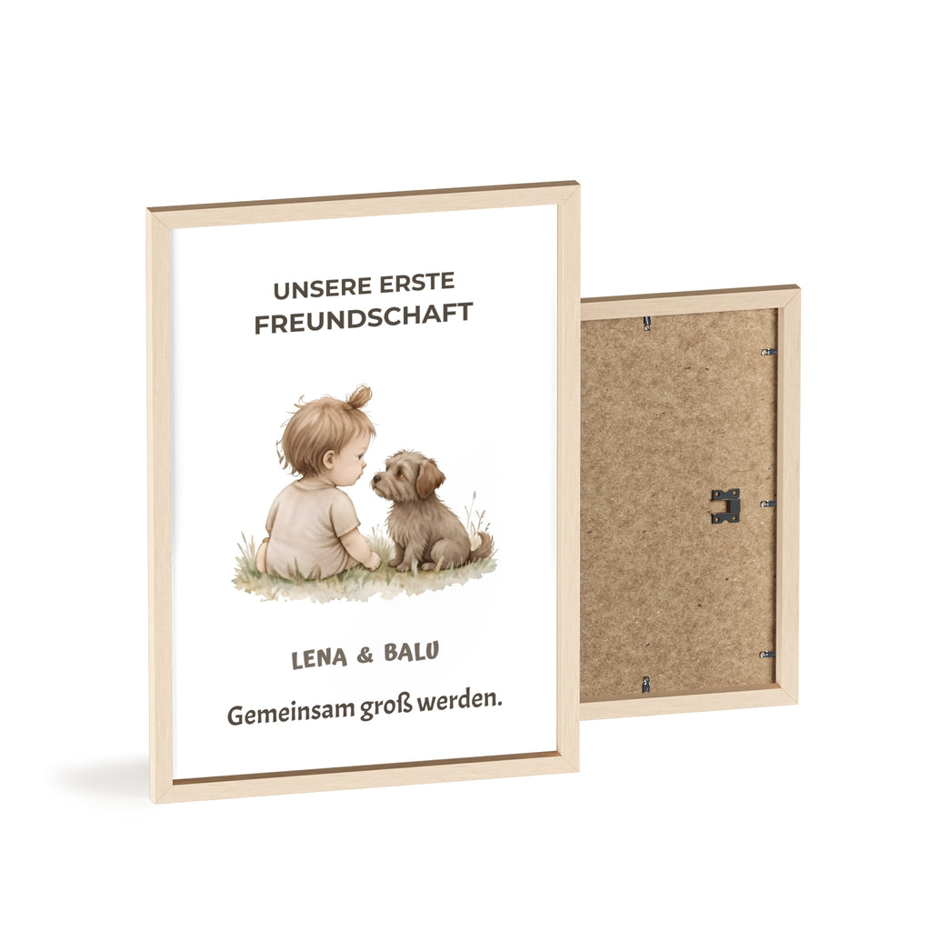 Personalisierter Kinderzimmer Poster – Unsere erste Freundschaft | Baby & Hund