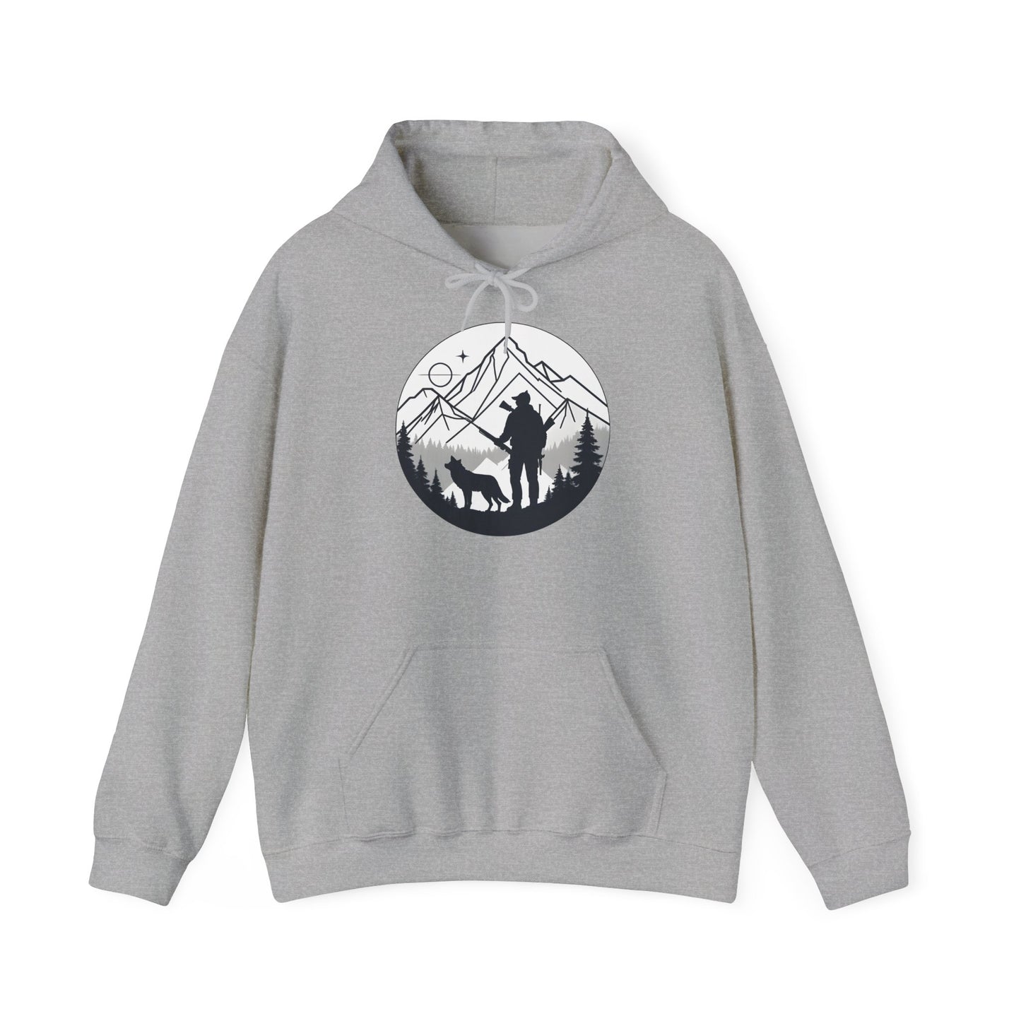 „Mountain Hunter Silhouette" – Minimalistisches Hoodie Design für echte Outdoor-Fans