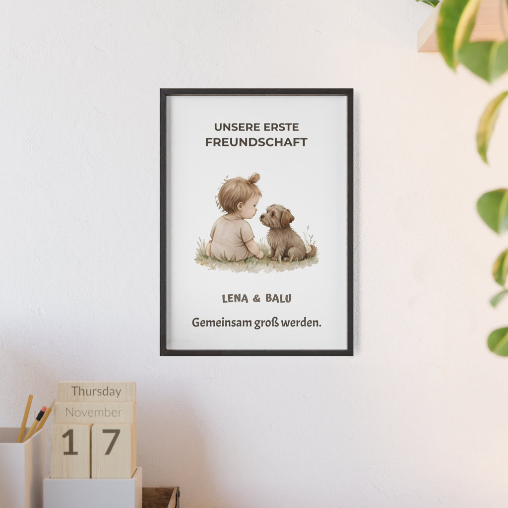 Personalisierter Kinderzimmer Poster – Unsere erste Freundschaft | Baby & Hund
