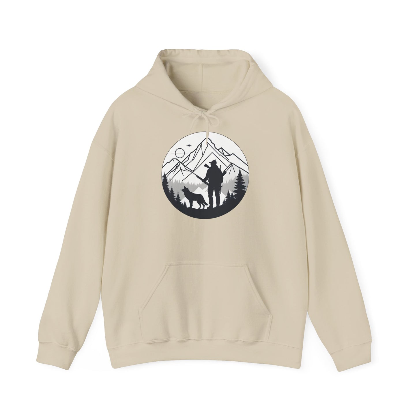 „Mountain Hunter Silhouette" – Minimalistisches Hoodie Design für echte Outdoor-Fans