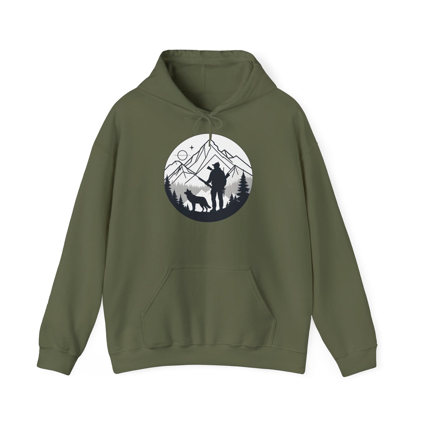„Mountain Hunter Silhouette" – Minimalistisches Hoodie Design für echte Outdoor-Fans
