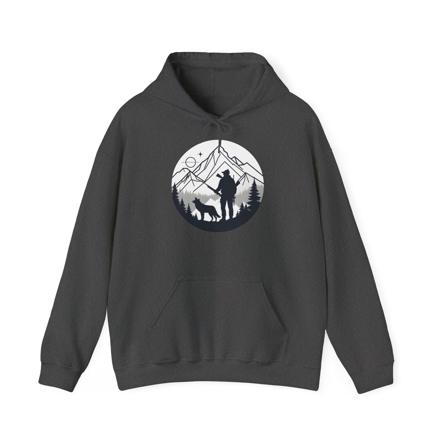 „Mountain Hunter Silhouette" – Minimalistisches Hoodie Design für echte Outdoor-Fans