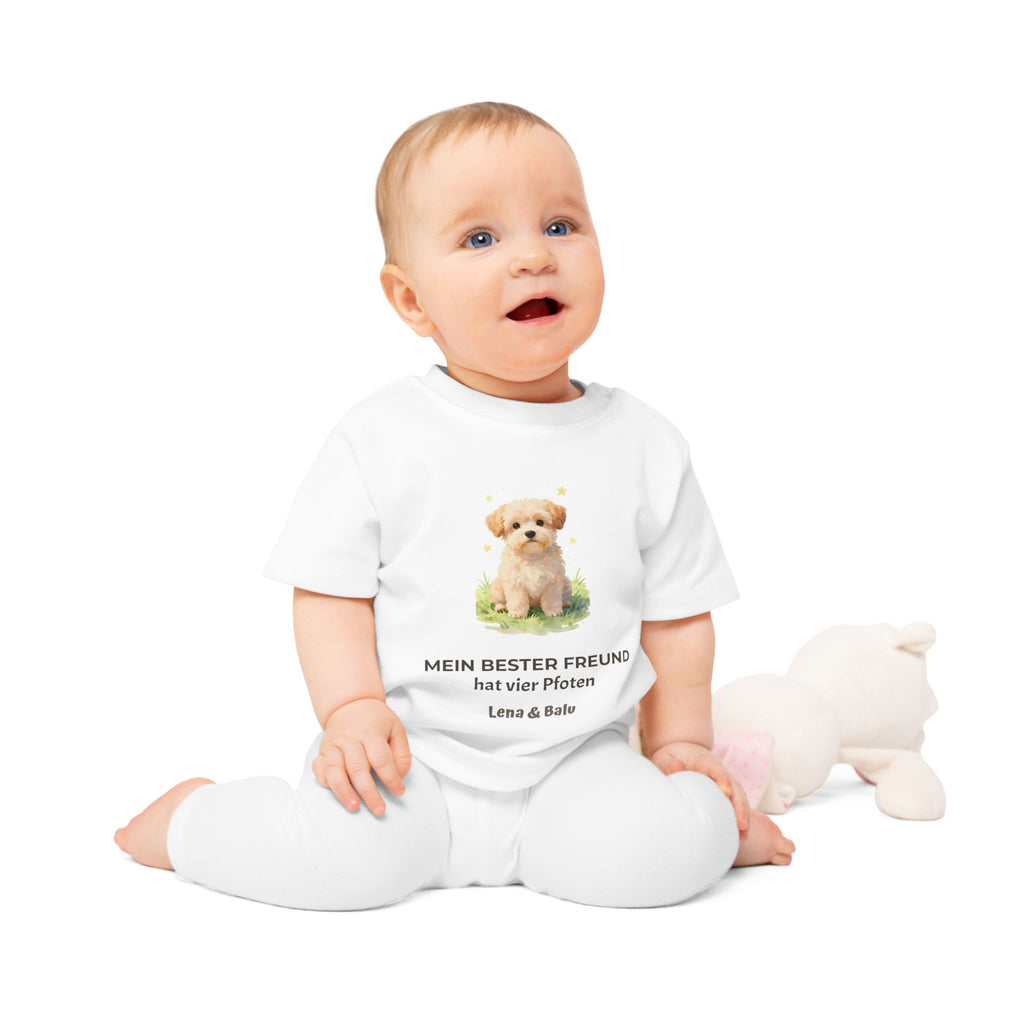 Personalisierter Baby T-Shirt mit Name – „Mein bester Freund“ | Baby & Hund | Cozee