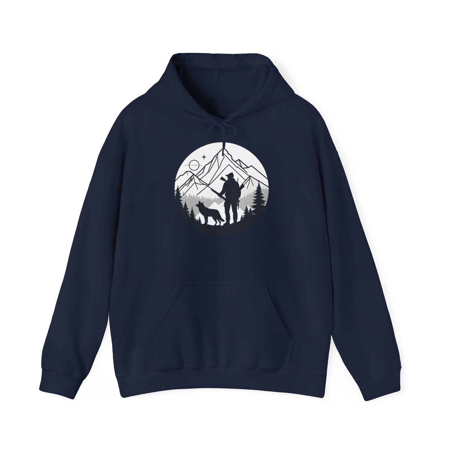„Mountain Hunter Silhouette" – Minimalistisches Hoodie Design für echte Outdoor-Fans