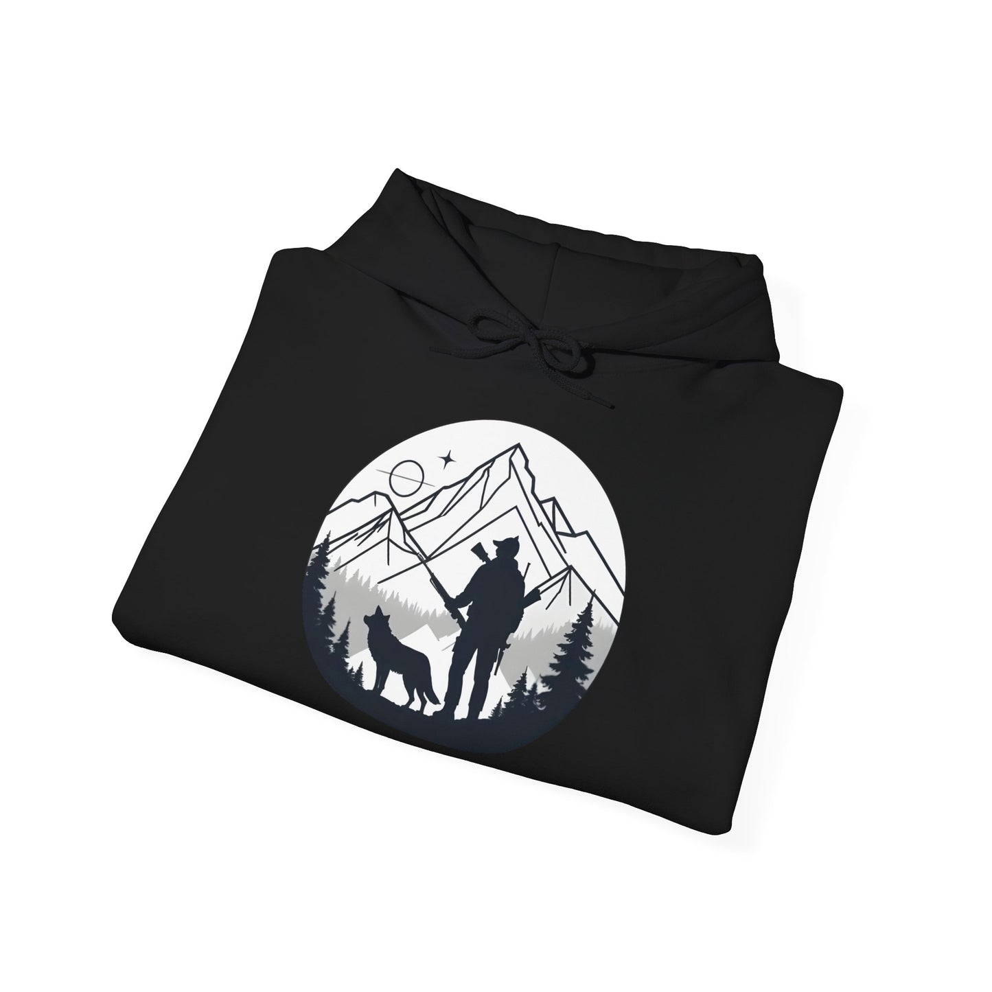 „Mountain Hunter Silhouette" – Minimalistisches Hoodie Design für echte Outdoor-Fans