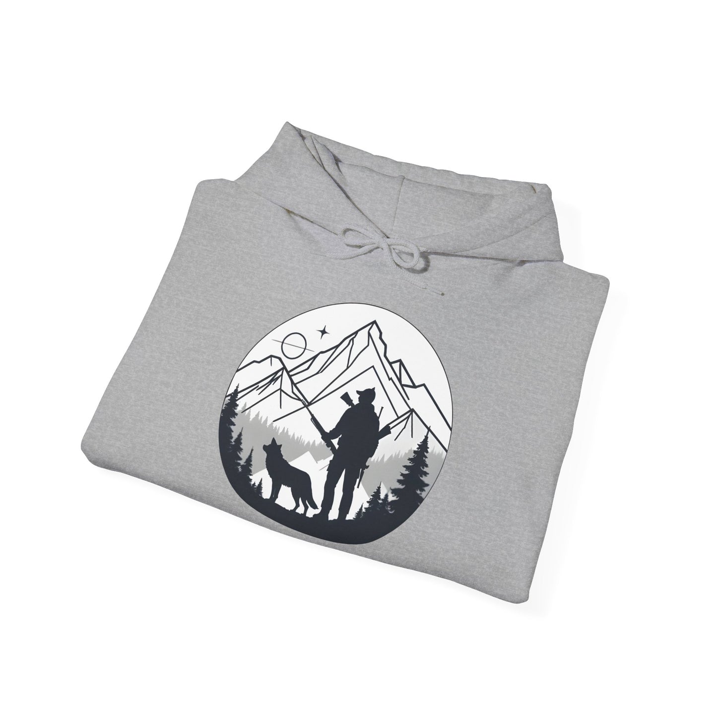 „Mountain Hunter Silhouette" – Minimalistisches Hoodie Design für echte Outdoor-Fans