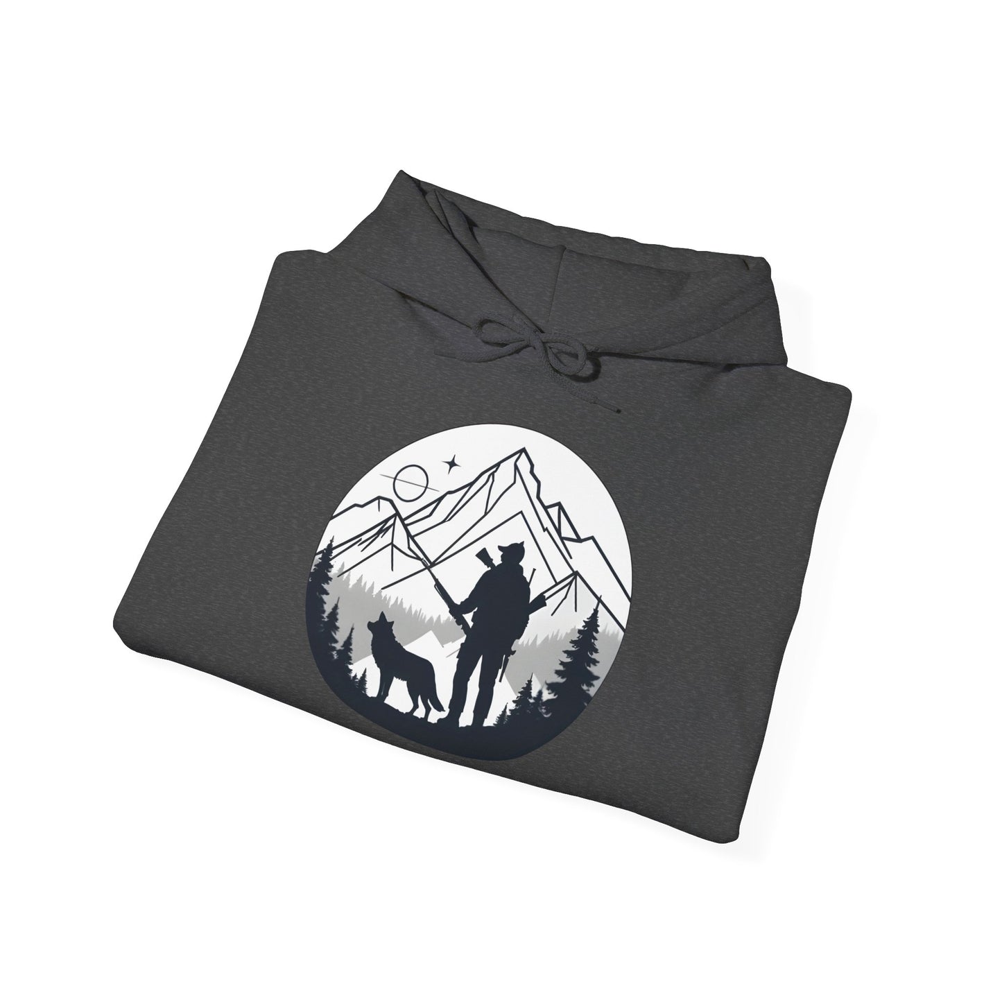 „Mountain Hunter Silhouette" – Minimalistisches Hoodie Design für echte Outdoor-Fans