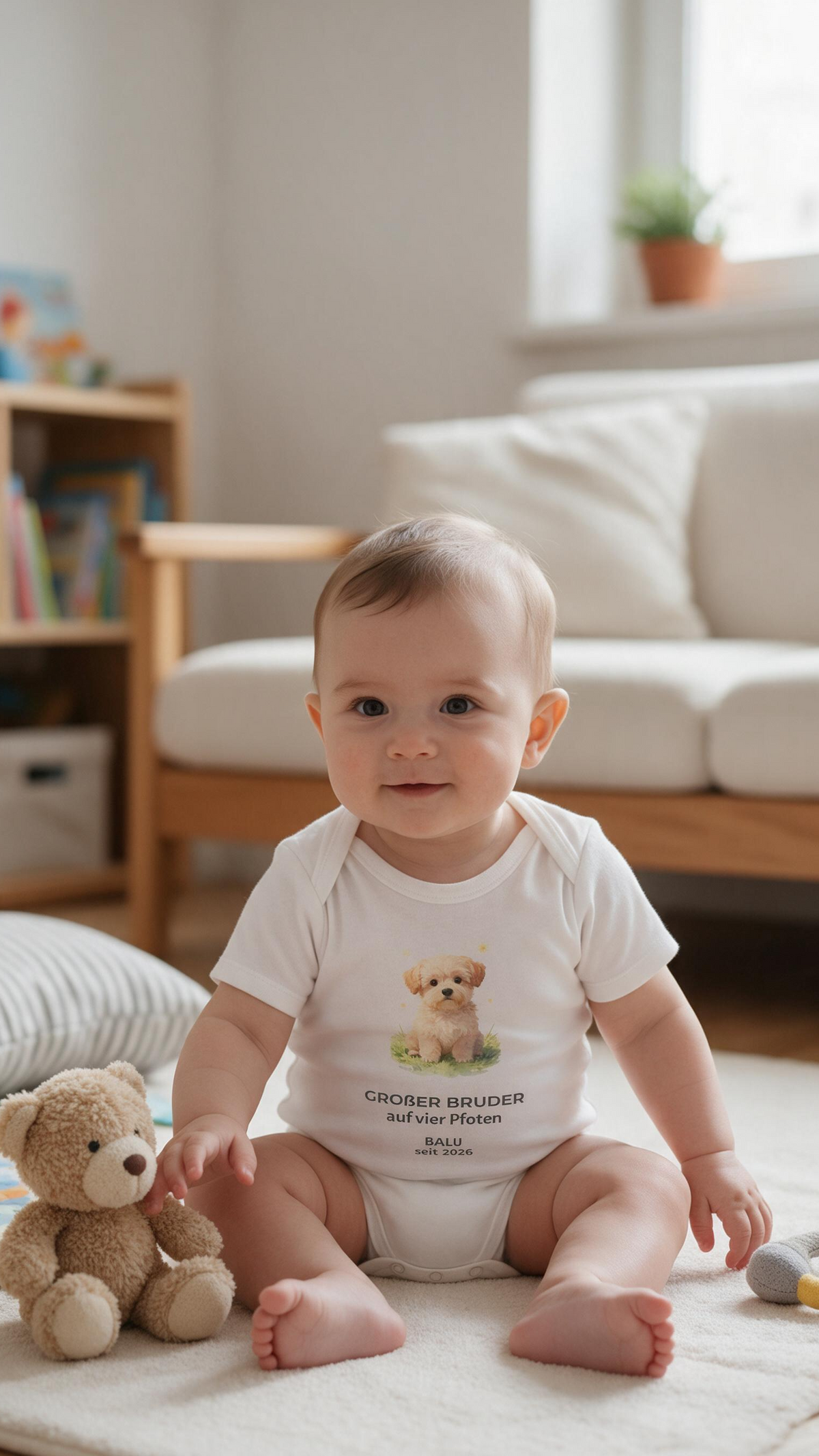 Personalisierter Babybody „Großer Bruder auf vier Pfoten“ | Baby & Hund | Cozee