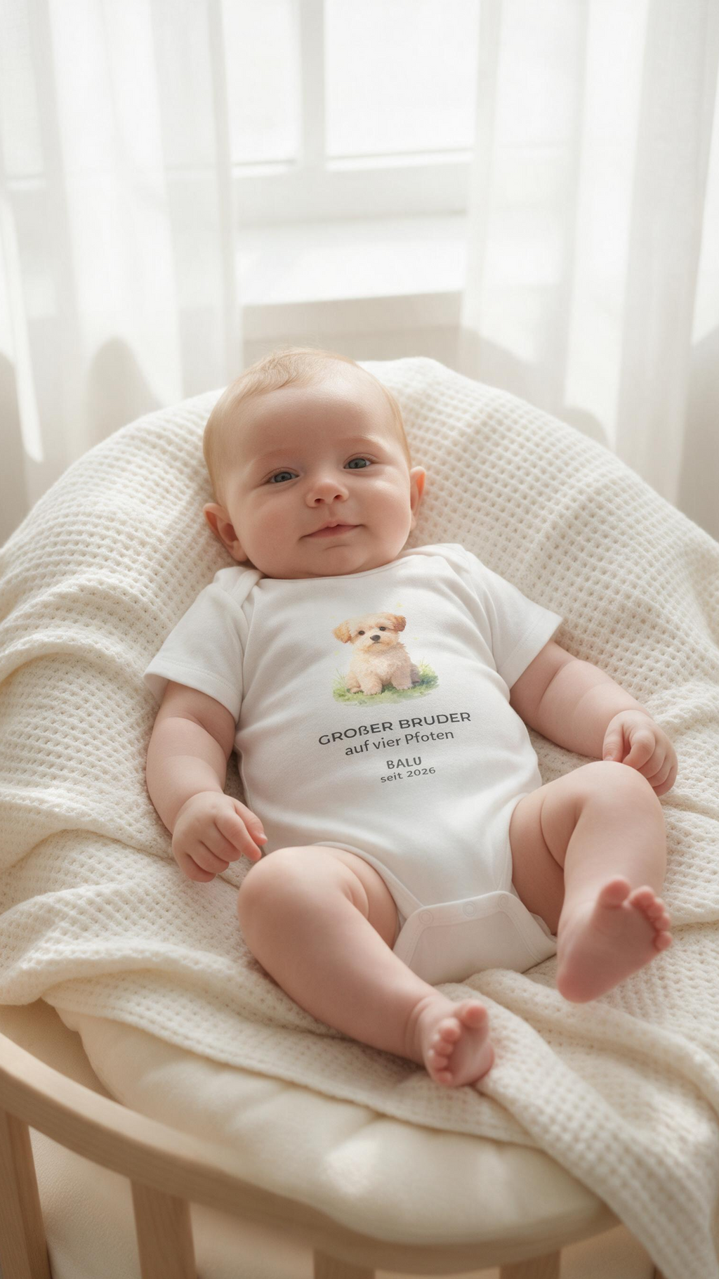 Personalisierter Babybody „Großer Bruder auf vier Pfoten“ | Baby & Hund | Cozee