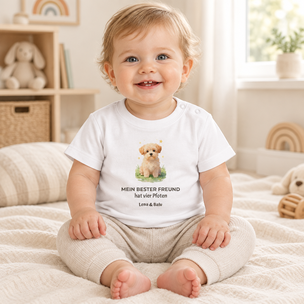 Personalisierter Baby T-Shirt mit Name – „Mein bester Freund“ | Baby & Hund | Cozee
