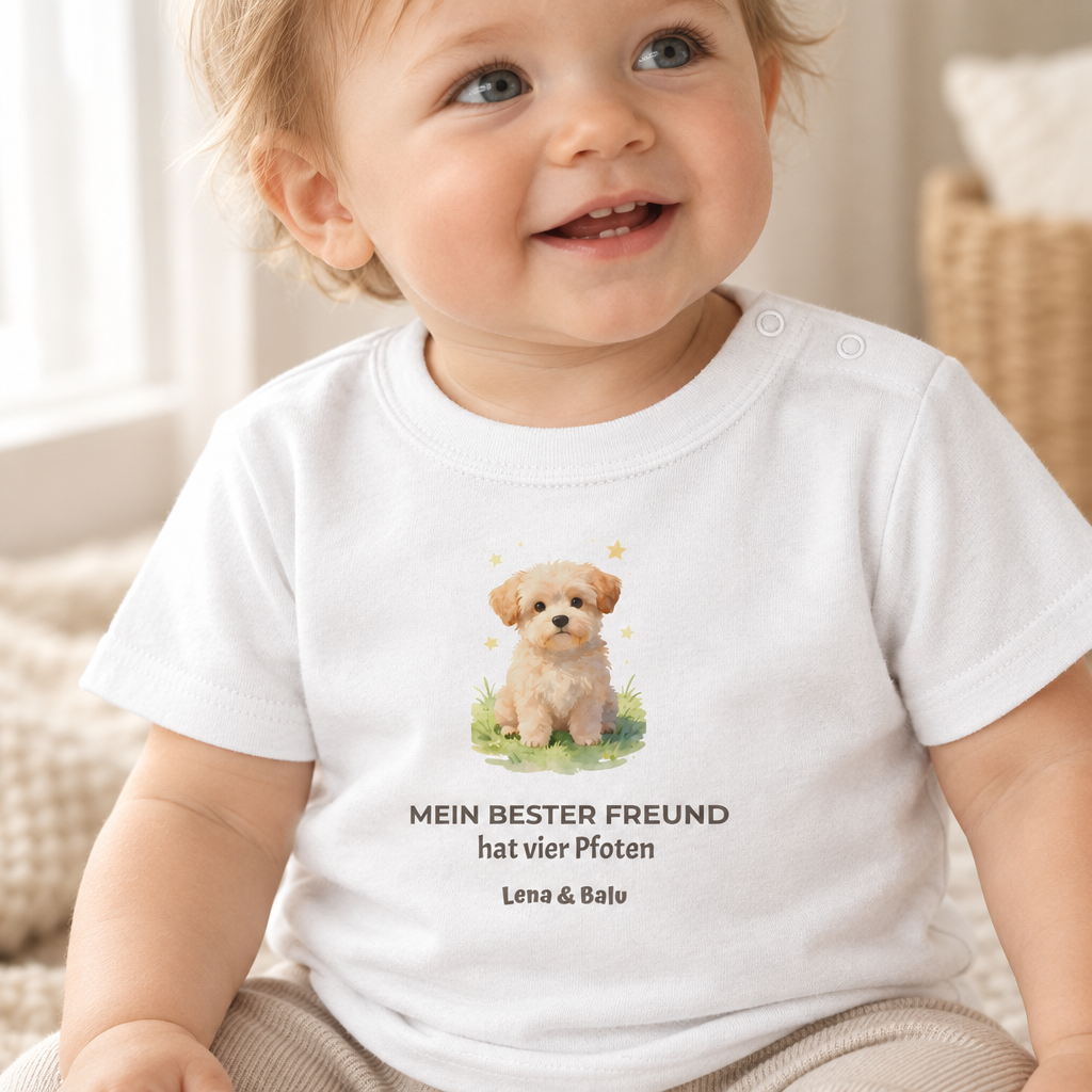 Personalisierter Baby T-Shirt mit Name – „Mein bester Freund“ | Baby & Hund | Cozee