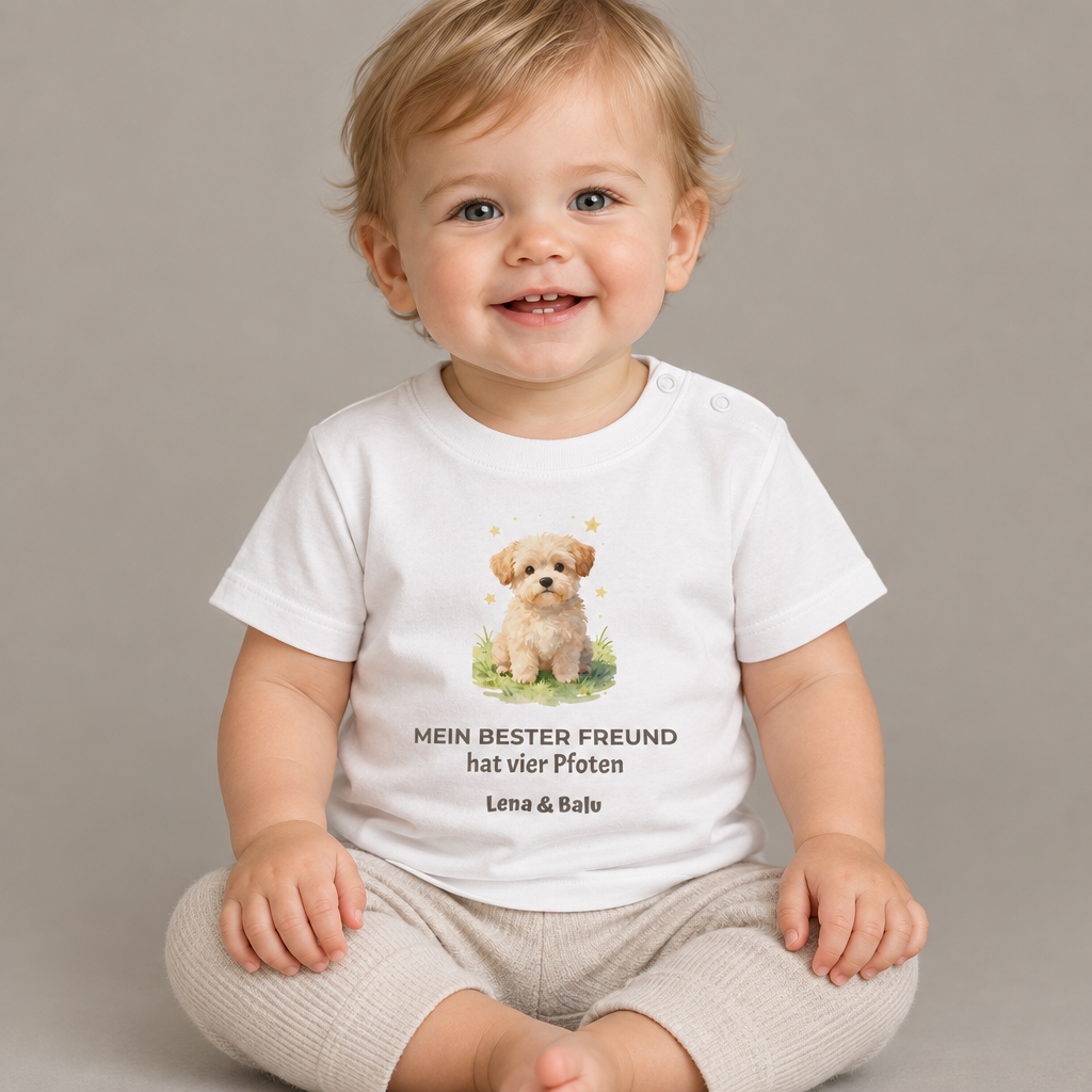 Personalisierter Baby T-Shirt mit Name – „Mein bester Freund“ | Baby & Hund | Cozee