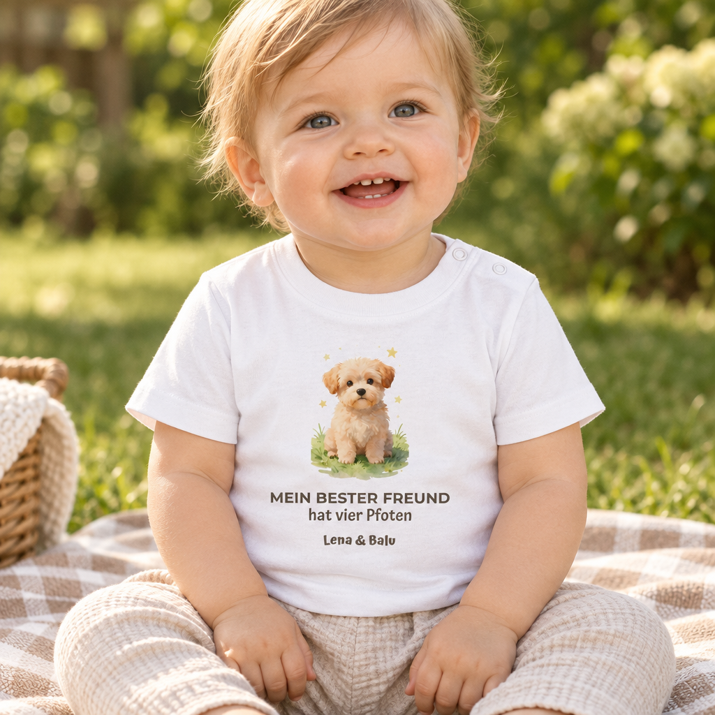 Personalisierter Baby T-Shirt mit Name – „Mein bester Freund“ | Baby & Hund | Cozee