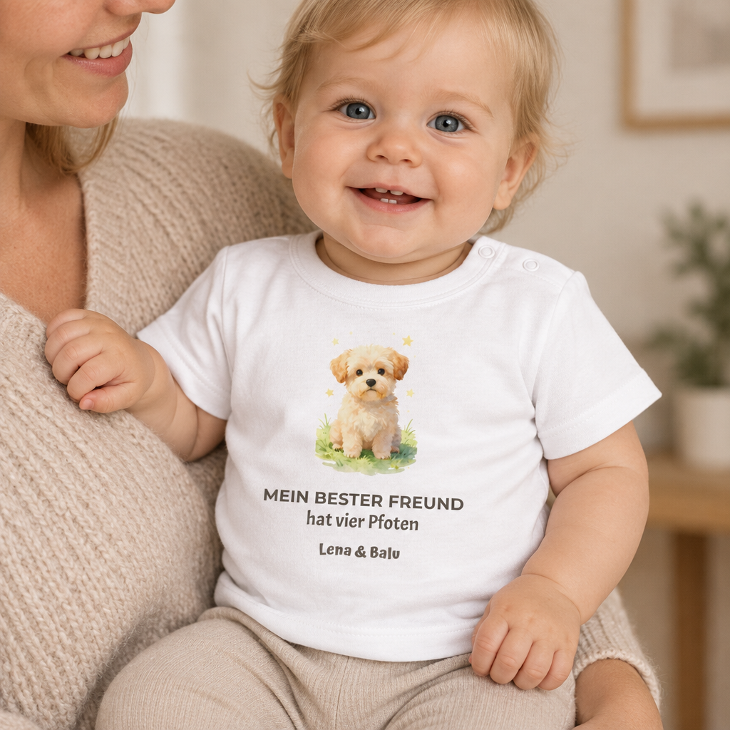 Personalisierter Baby T-Shirt mit Name – „Mein bester Freund“ | Baby & Hund | Cozee
