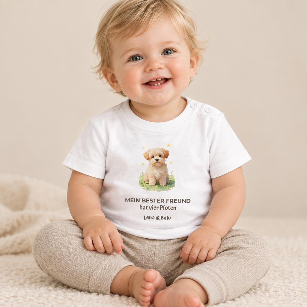 Personalisierter Baby T-Shirt mit Name – „Mein bester Freund“ | Baby & Hund | Cozee