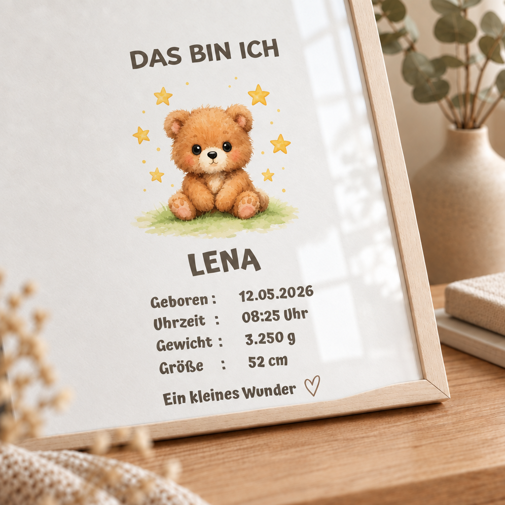 Personalisiertes Baby Poster – Das bin ich | Geburtsdaten
